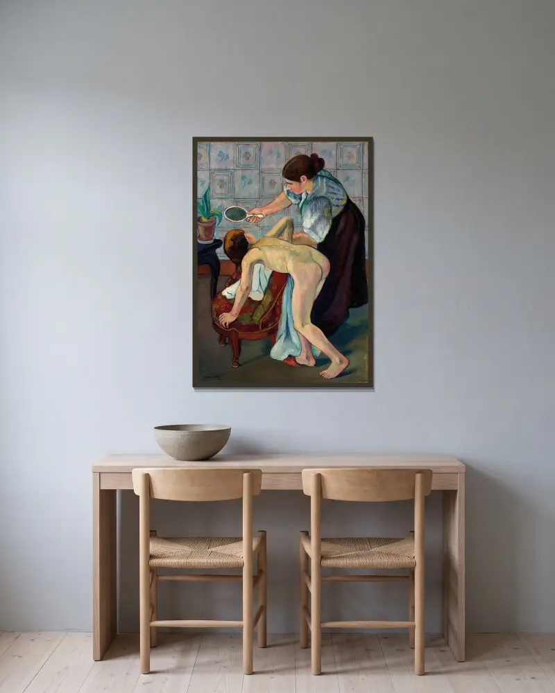 Das kleine Mädchen mit dem Spiegel von Suzanne Valadon gerahmt an einer Wand