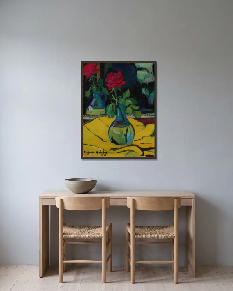 Die Rose im Spiegel von Suzanne Valadon gerahmt an einer Wand