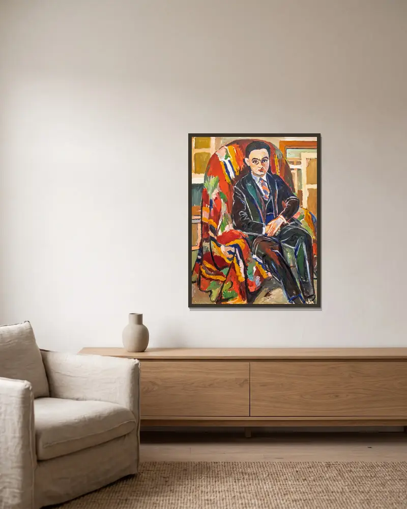 Le Docteur Robert Le Masle av Suzanne Valadon inramad på en vägg