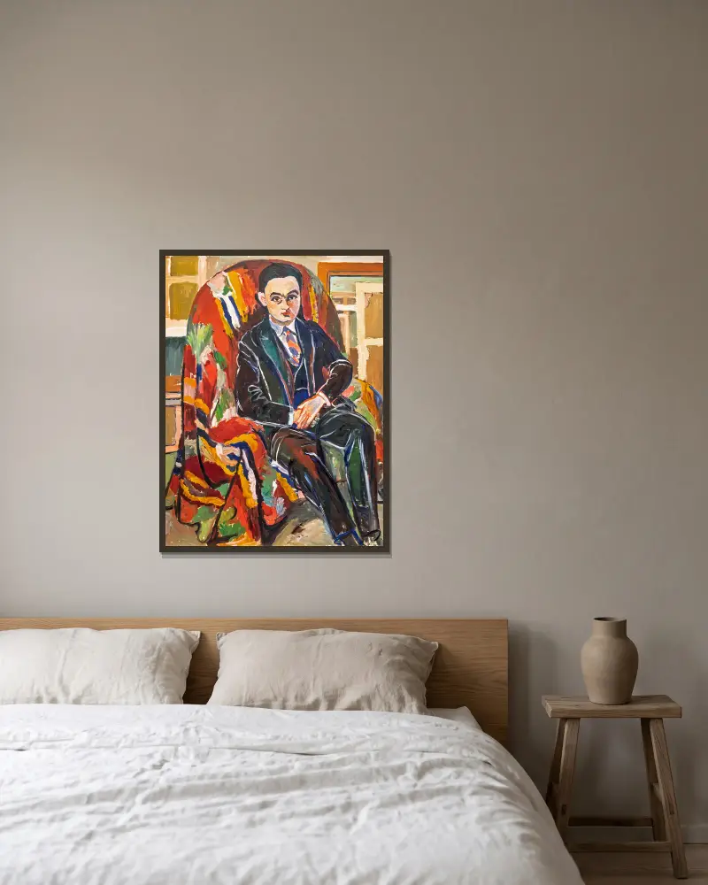 Le Docteur Robert Le Masle av Suzanne Valadon inramad på en vägg