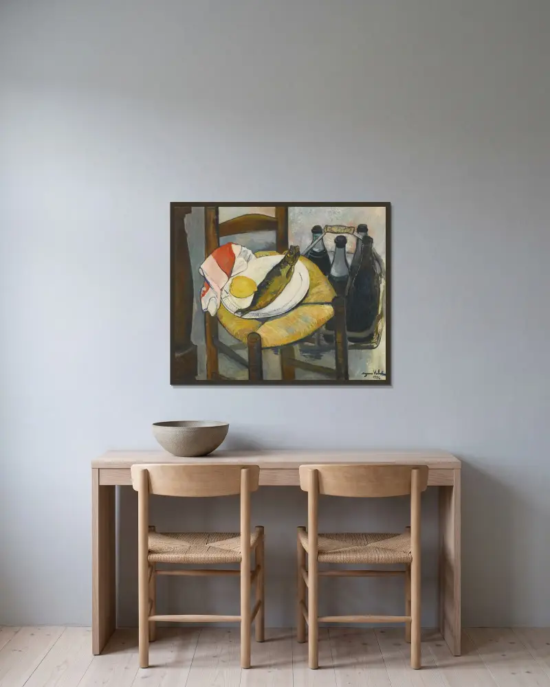 Stillleben mit Hering von Suzanne Valadon gerahmt an einer Wand