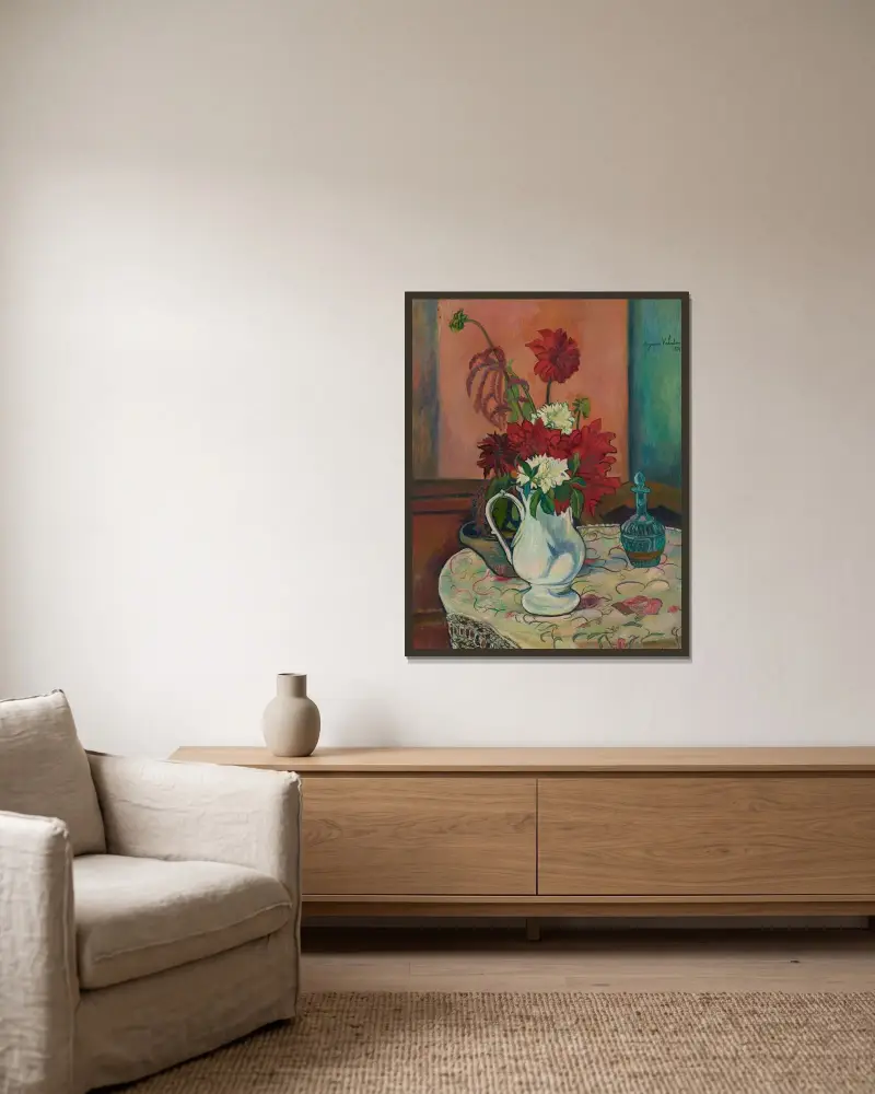 Stillleben mit Blumenvasen von Suzanne Valadon gerahmt an einer Wand