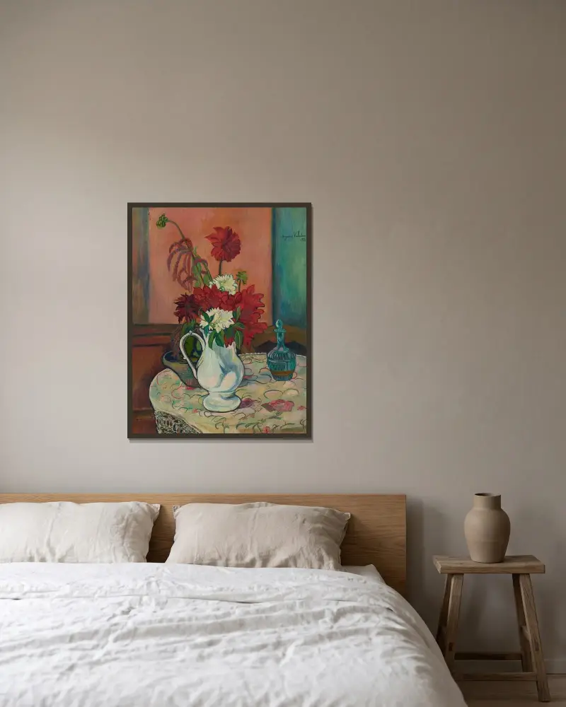 Stillleben mit Blumenvasen von Suzanne Valadon gerahmt an einer Wand