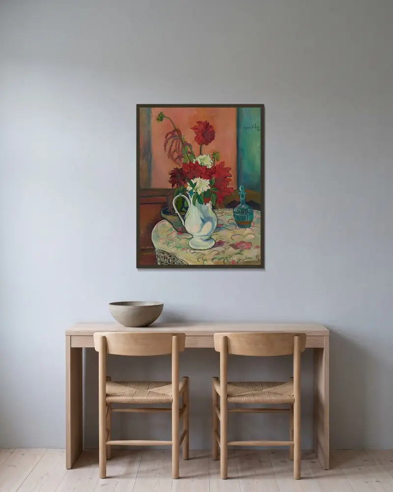 Stillleben mit Blumenvasen von Suzanne Valadon gerahmt an einer Wand
