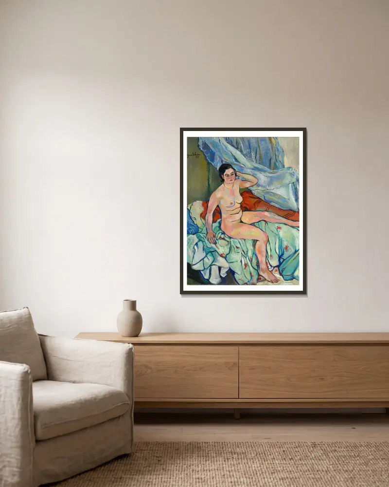 Nu assis au bord d’un lit av Suzanne Valadon inramad på en vägg
