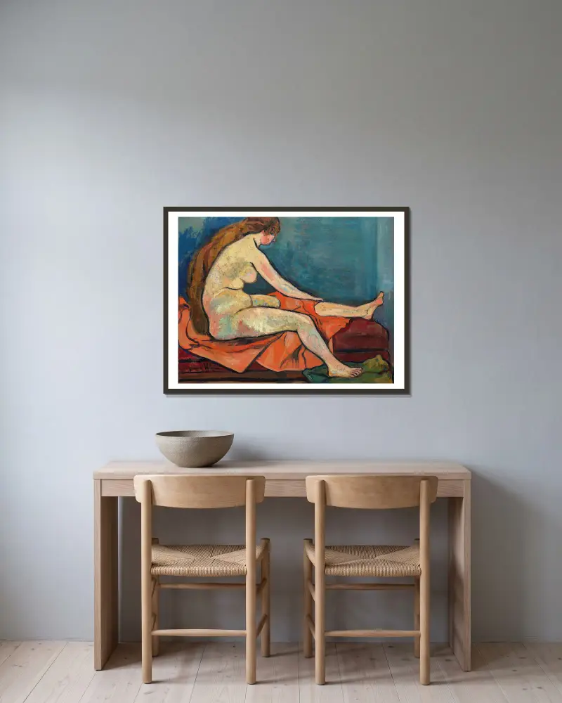 Sedící akt z profilu, Suzanne Valadon v rámu na stěně