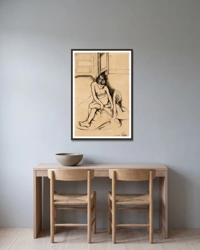 Nu assis se tenant le pied av Suzanne Valadon inramad på en vägg