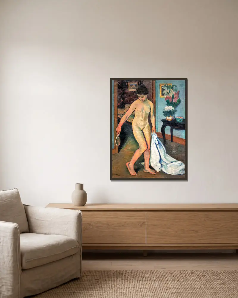 Akt vor dem Spiegel von Suzanne Valadon gerahmt an einer Wand