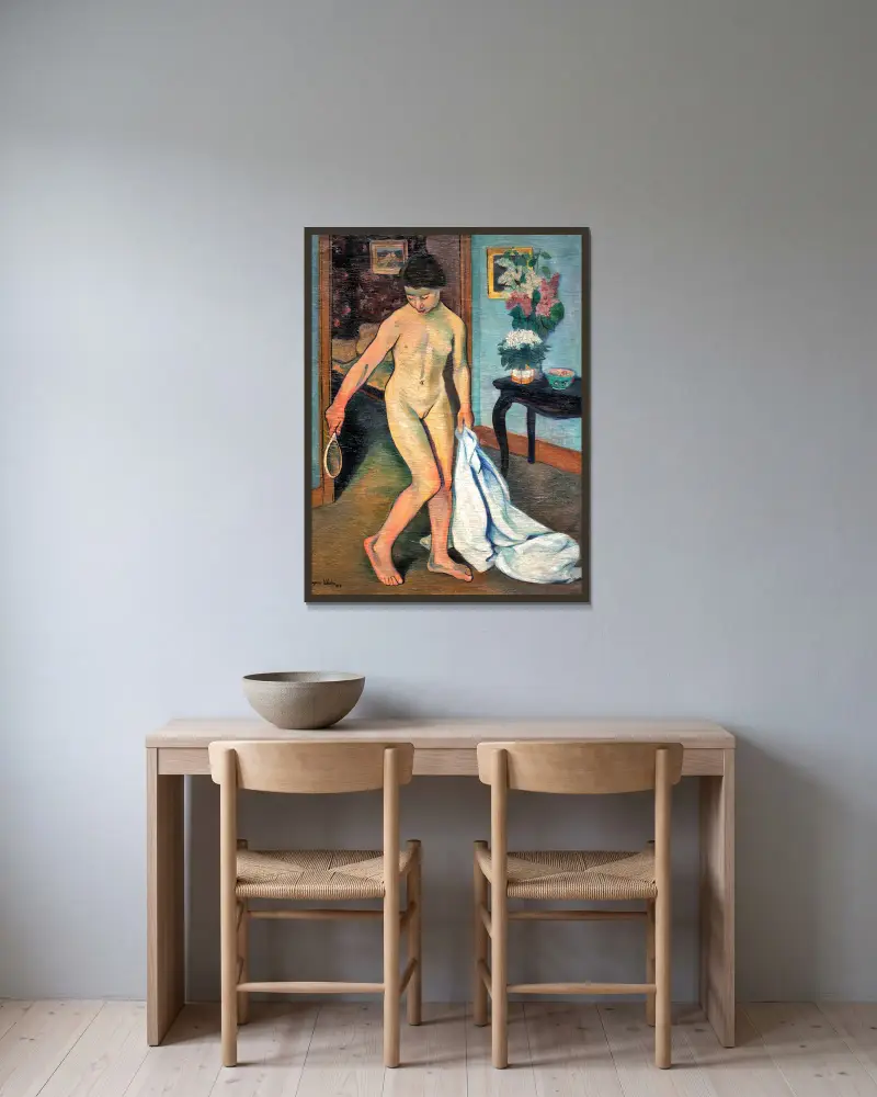 Akt vor dem Spiegel von Suzanne Valadon gerahmt an einer Wand
