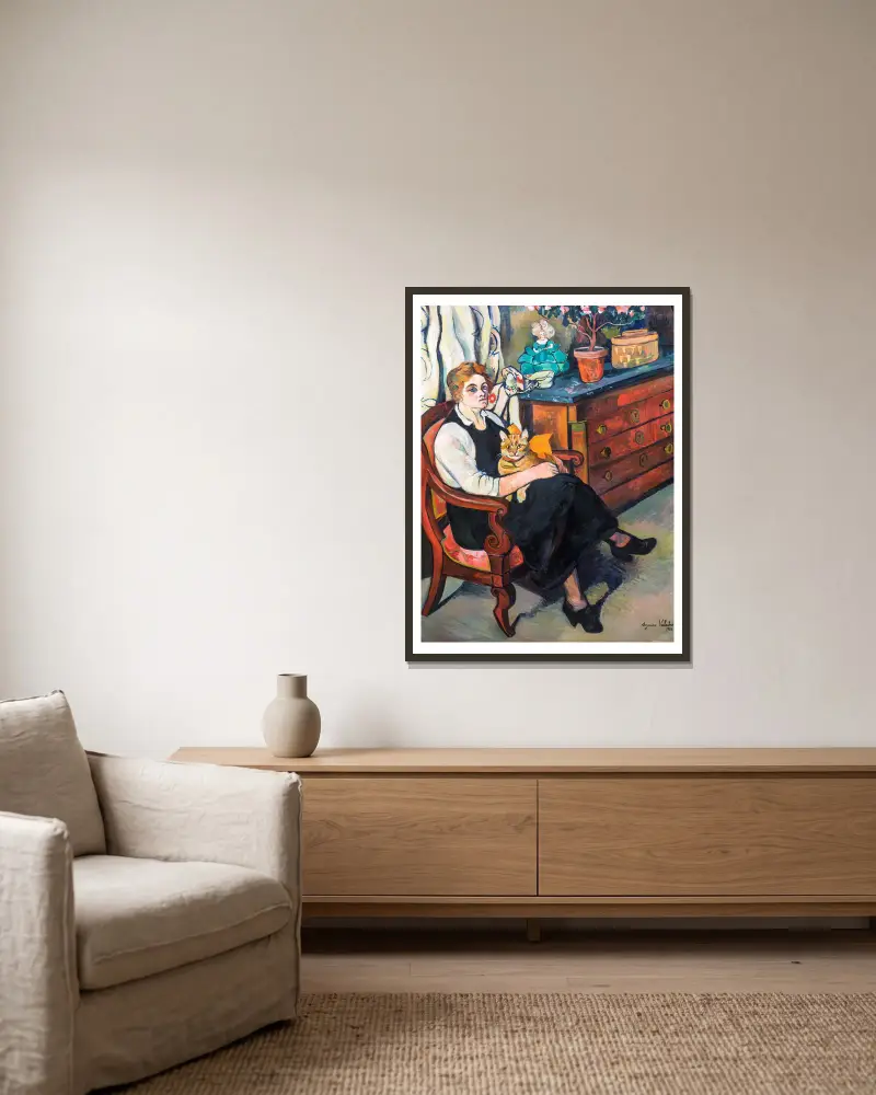 Portrait de Madame Lily Walton av Suzanne Valadon inramad på en vägg