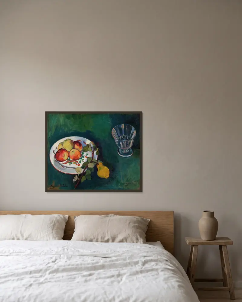 Stillleben mit Früchten und Glas von Suzanne Valadon gerahmt an einer Wand