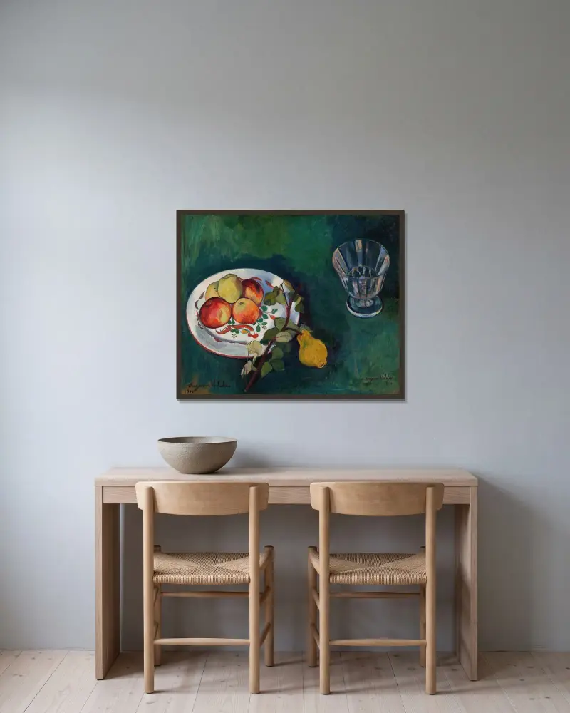 Stillleben mit Früchten und Glas von Suzanne Valadon gerahmt an einer Wand