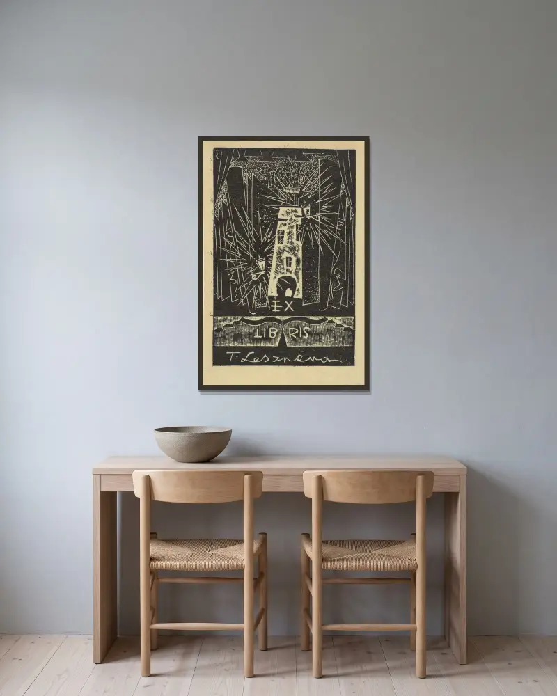Ex libris T. Lesznera, Tadeusz Cieślewski w ramie na ścianie