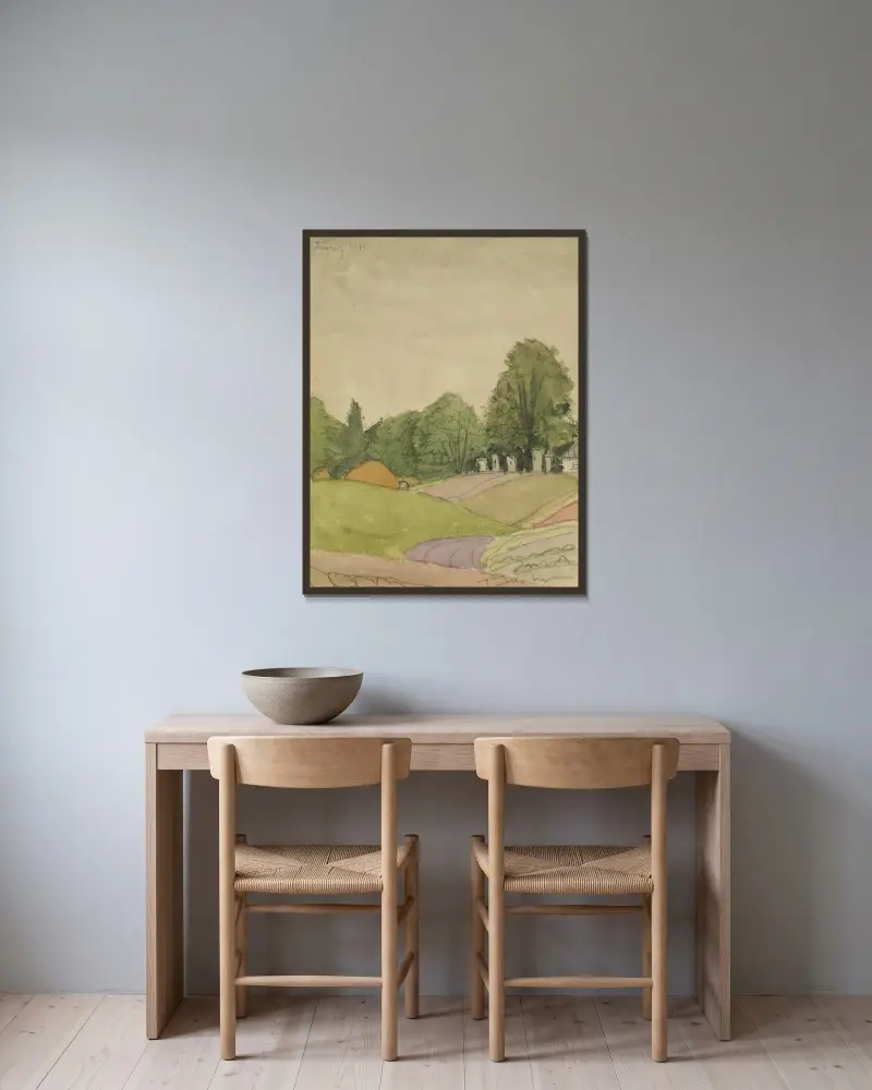 Landschaft von Tadeusz Cieślewski gerahmt an einer Wand