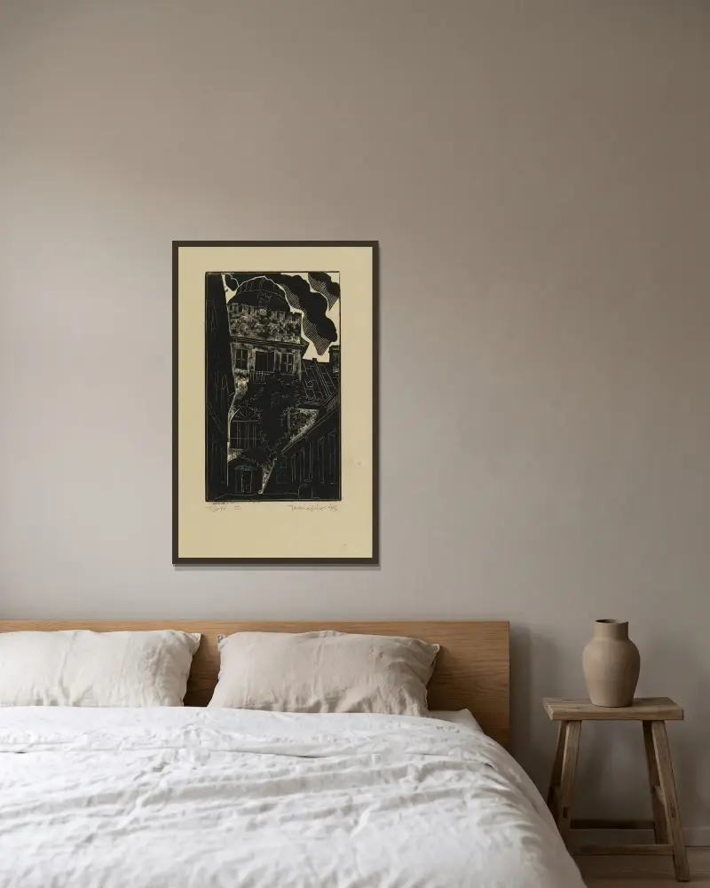 Der Hof am Haus Przypkowski in Jędrzejów von Tadeusz Cieślewski gerahmt an einer Wand