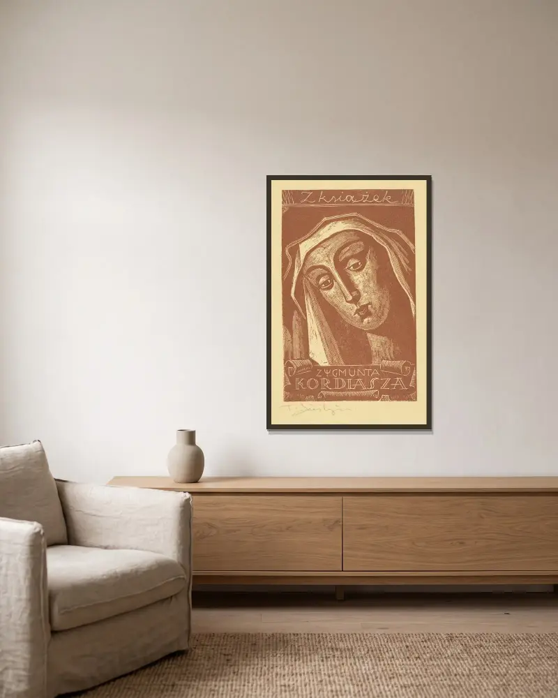 Aus den Büchern von Zygmunt Kordiasz von Tadeusz Cieślewski gerahmt an einer Wand