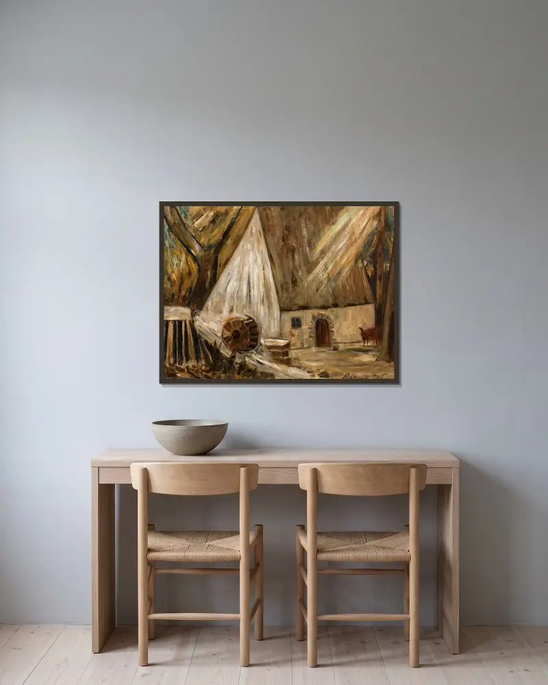 Mühle (in Banay) von Tadeusz Makowski gerahmt an einer Wand