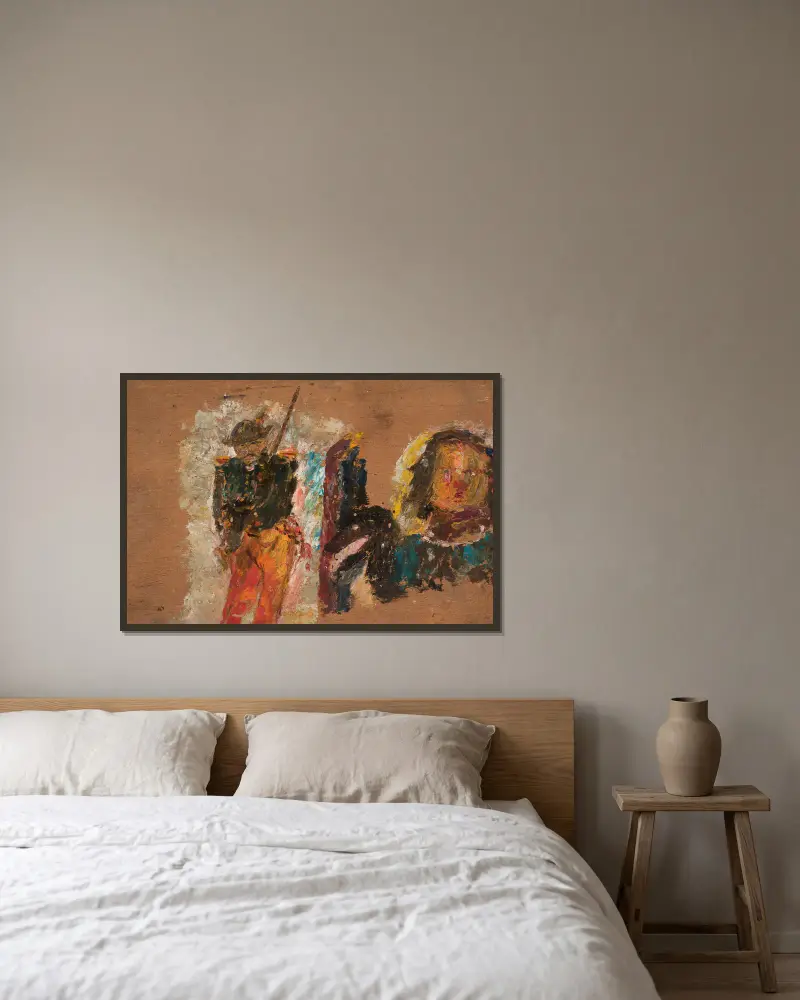 Schütze und Kopf von Tadeusz Makowski gerahmt an einer Wand