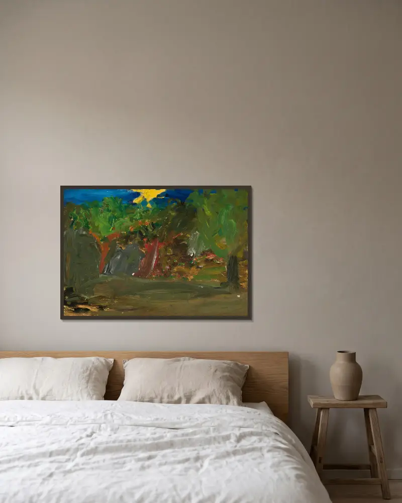Sonne über einem Garten von Tadeusz Makowski gerahmt an einer Wand