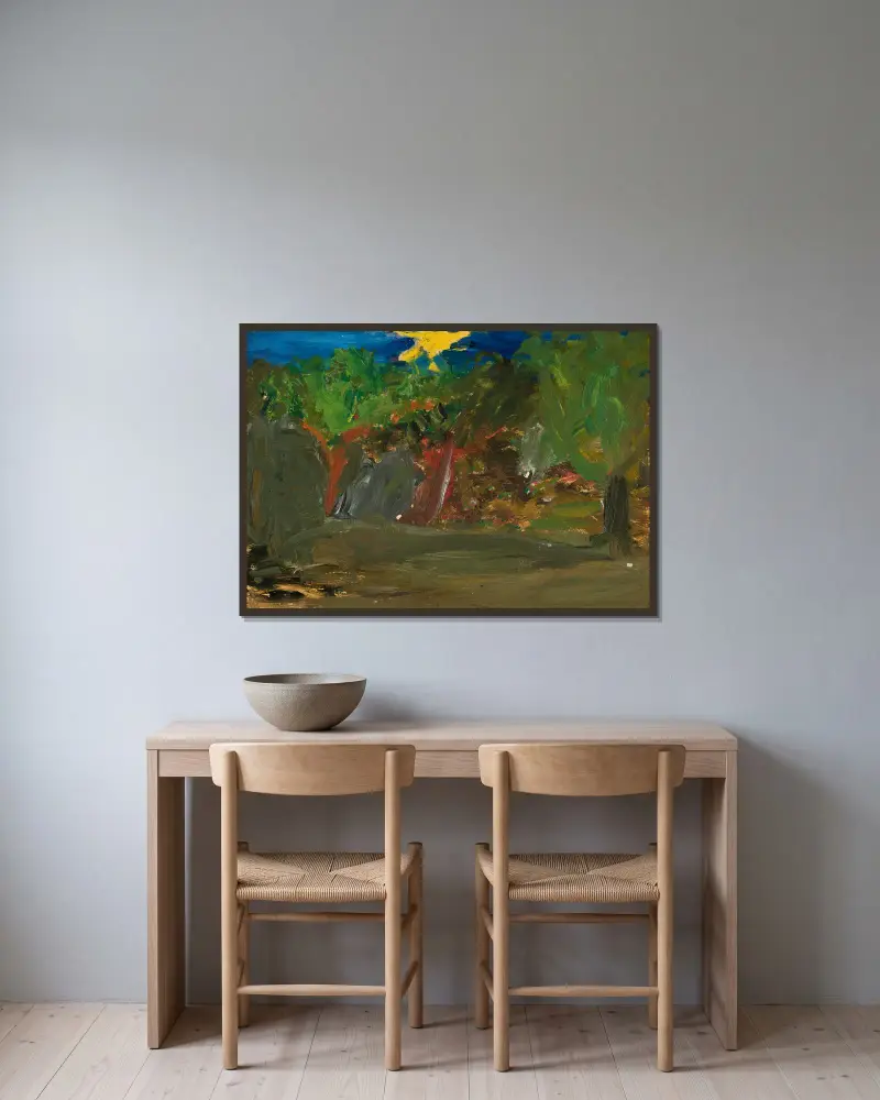 Sonne über einem Garten von Tadeusz Makowski gerahmt an einer Wand