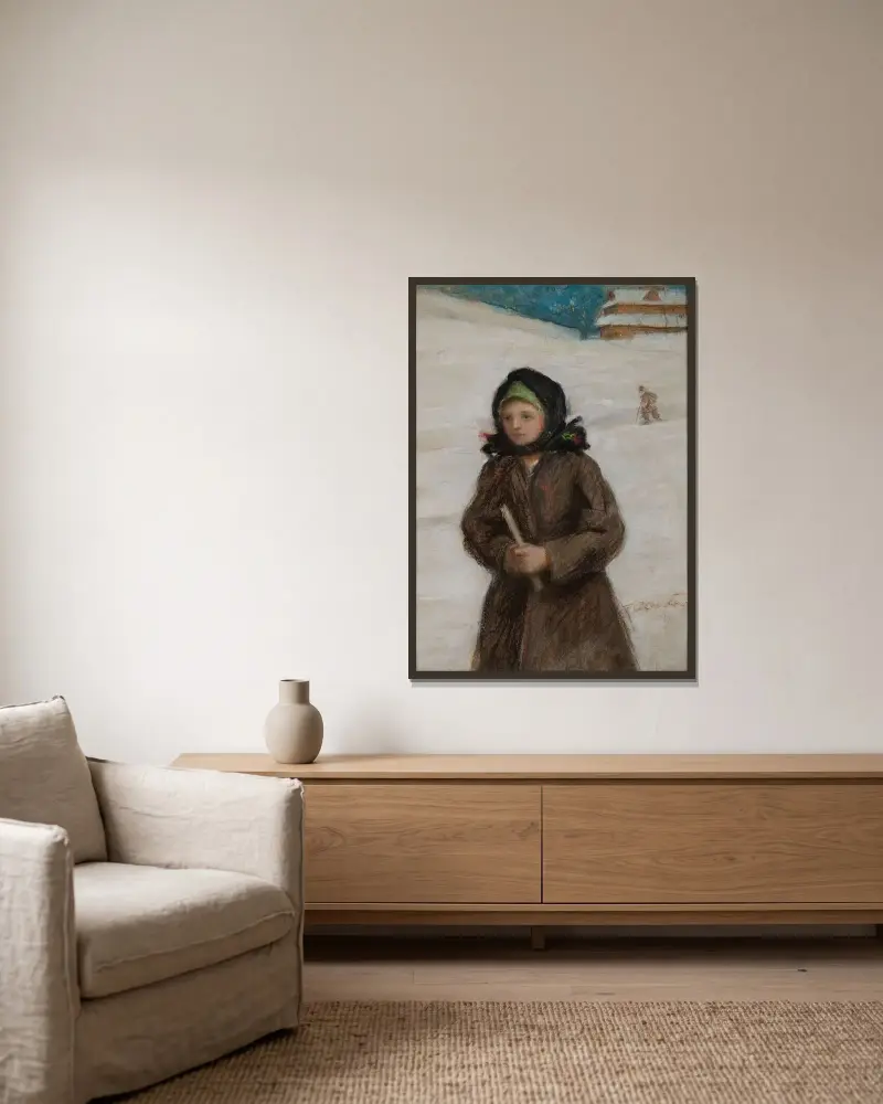 Mädchen mit Kerze von Teodor Axentowicz gerahmt an einer Wand