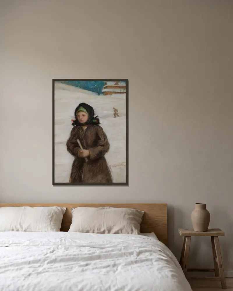 Mädchen mit Kerze von Teodor Axentowicz gerahmt an einer Wand