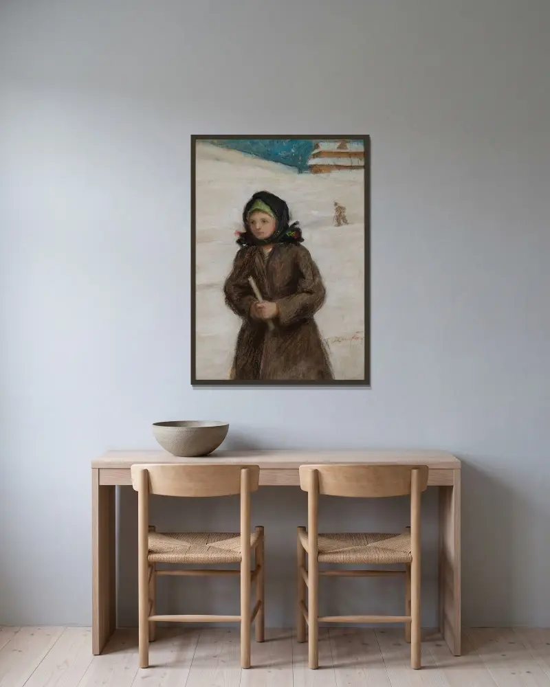 Mädchen mit Kerze von Teodor Axentowicz gerahmt an einer Wand