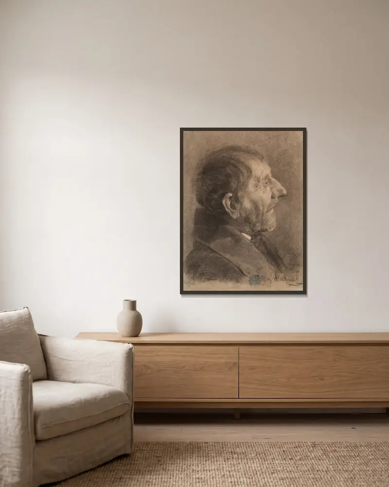 Head of an elderly man av Teodor Axentowicz inramad på en vägg