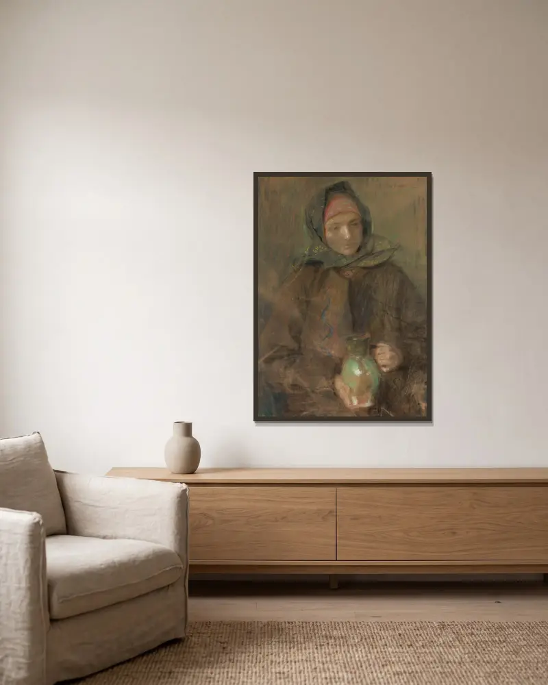 Hutsul woman with a jar av Teodor Axentowicz inramad på en vägg