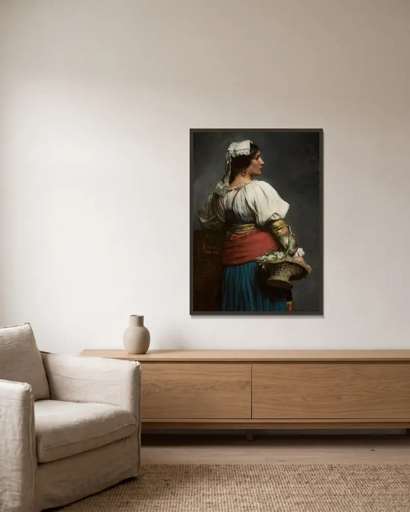 Italienische Blumenhändlerin von Teodor Axentowicz gerahmt an einer Wand