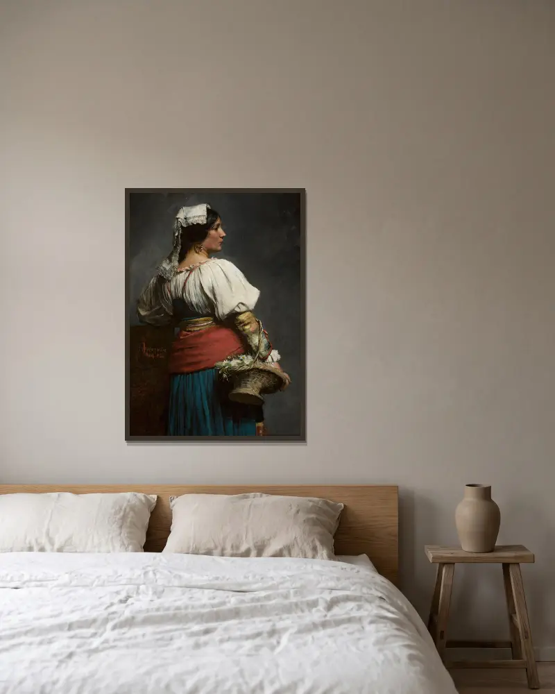 Italienische Blumenhändlerin von Teodor Axentowicz gerahmt an einer Wand
