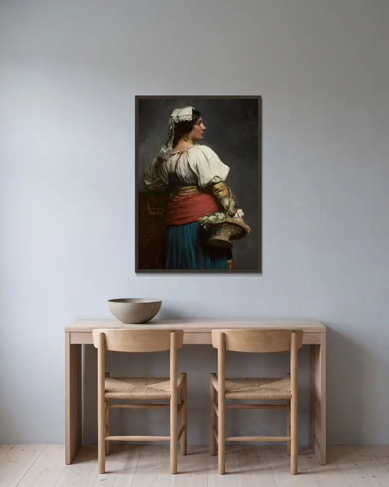 Italienische Blumenhändlerin von Teodor Axentowicz gerahmt an einer Wand