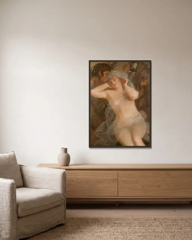 Nymphe und Satyr von Teodor Axentowicz gerahmt an einer Wand