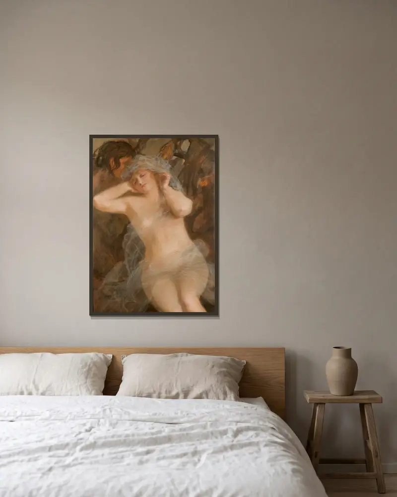 Nymphe und Satyr von Teodor Axentowicz gerahmt an einer Wand