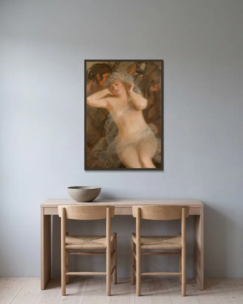 Nymphe und Satyr von Teodor Axentowicz gerahmt an einer Wand