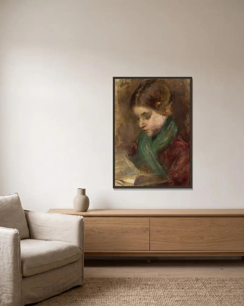 Portrait of a girl av Teodor Axentowicz inramad på en vägg