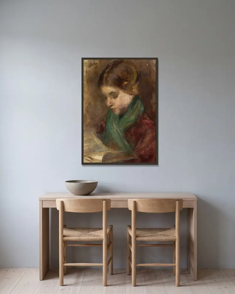 Portrait of a girl av Teodor Axentowicz inramad på en vägg