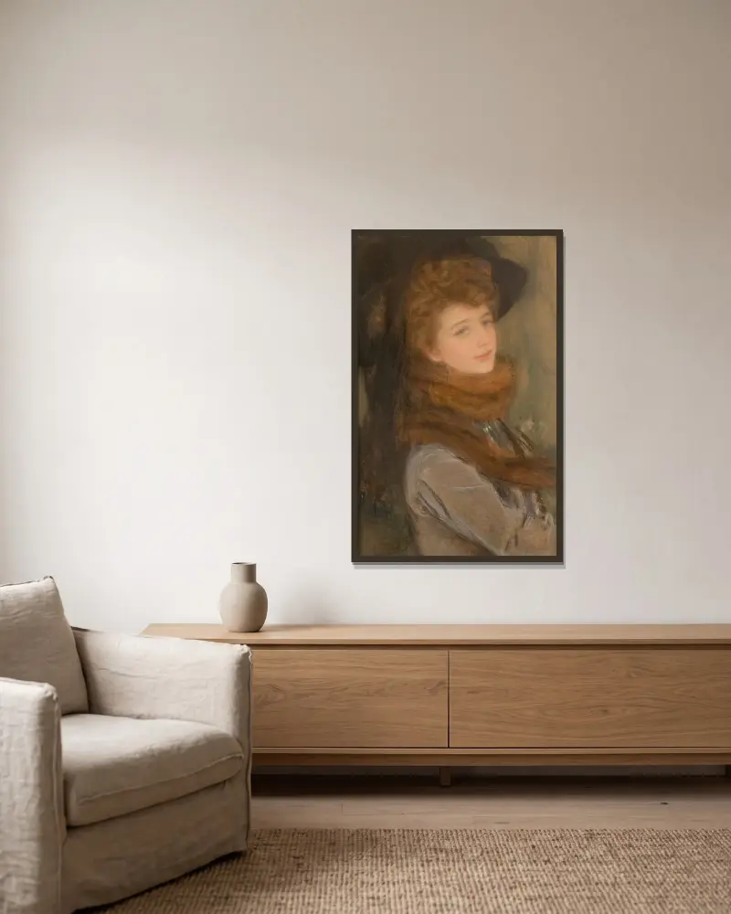 Porträt einer Frau im Fuchskragen von Teodor Axentowicz gerahmt an einer Wand