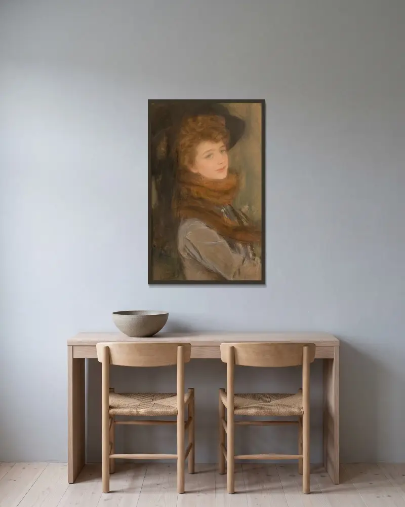Porträt einer Frau im Fuchskragen von Teodor Axentowicz gerahmt an einer Wand