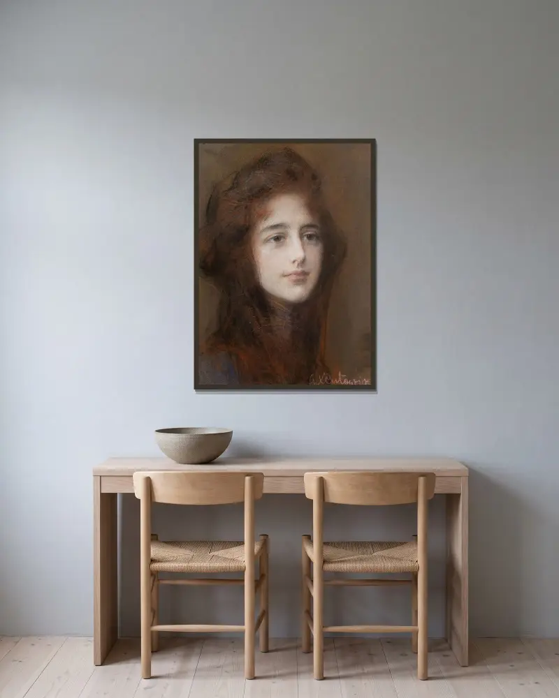 Porträt einer jungen Frau von Teodor Axentowicz gerahmt an einer Wand