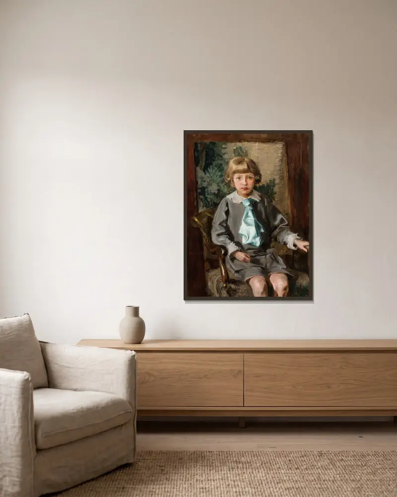 Portrait of Iwo Łomiński as a Child av Teodor Axentowicz inramad på en vägg