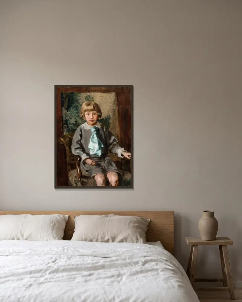 Portrait of Iwo Łomiński as a Child av Teodor Axentowicz inramad på en vägg