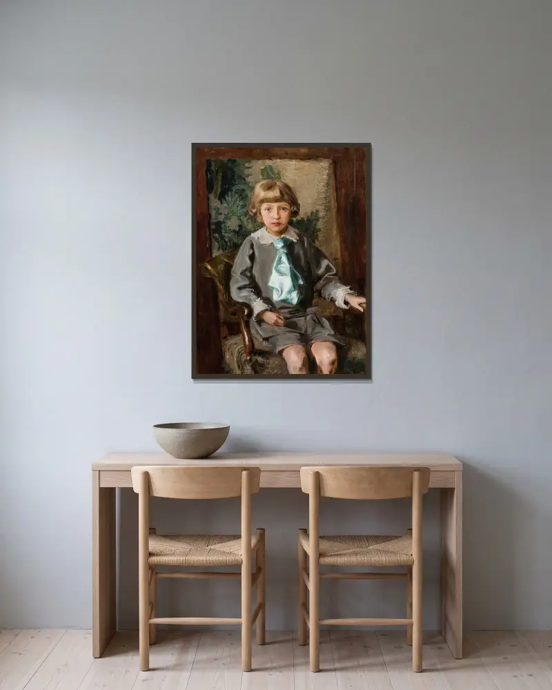 Portrait of Iwo Łomiński as a Child av Teodor Axentowicz inramad på en vägg