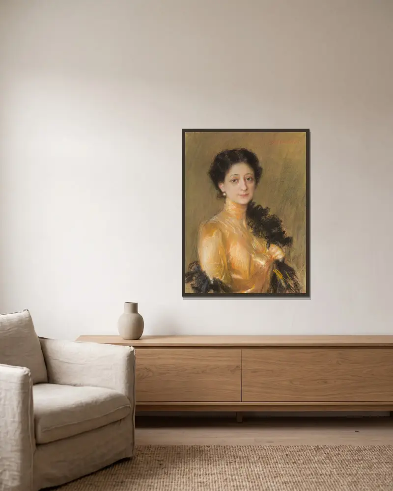 Portrait of Mrs. Żaneta Poznańska av Teodor Axentowicz inramad på en vägg