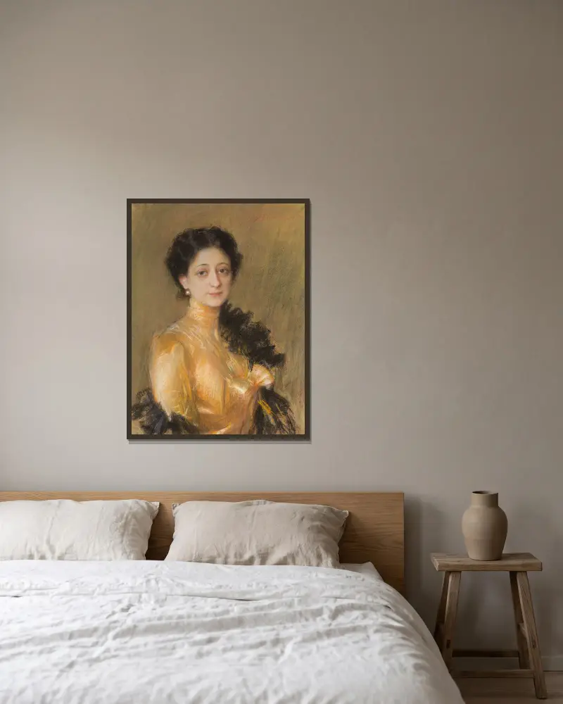 Portrait of Mrs. Żaneta Poznańska av Teodor Axentowicz inramad på en vägg