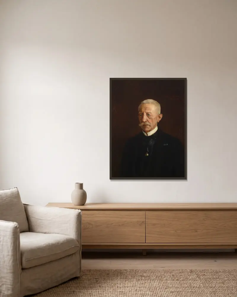 Portrait of Wiktor Osławski av Teodor Axentowicz inramad på en vägg