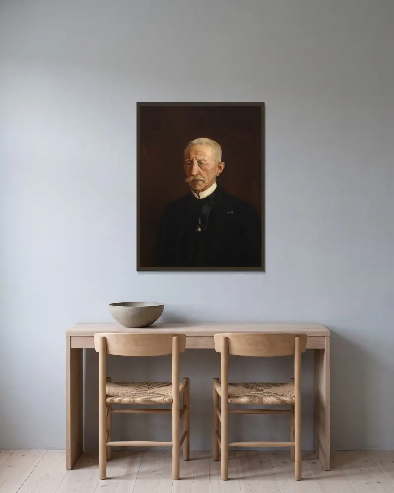 Portrait of Wiktor Osławski av Teodor Axentowicz inramad på en vägg