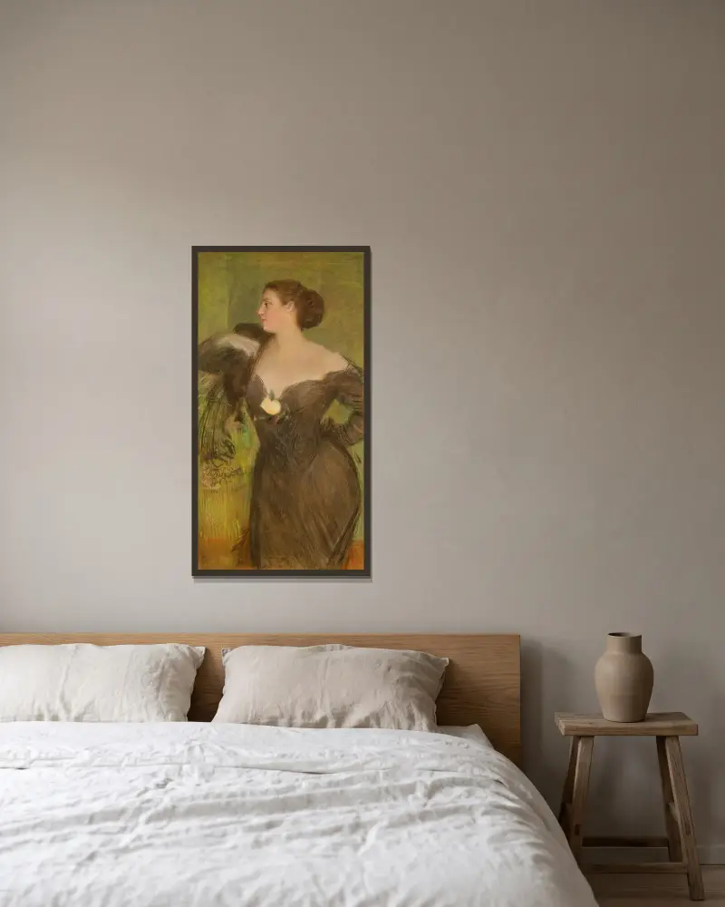 Porträt einer Frau im Ballkleid von Teodor Axentowicz gerahmt an einer Wand