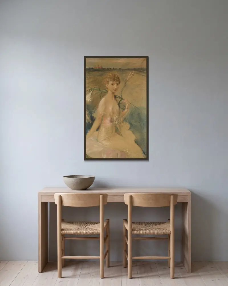 Porträt der Zofia Jachimecka von Teodor Axentowicz gerahmt an einer Wand