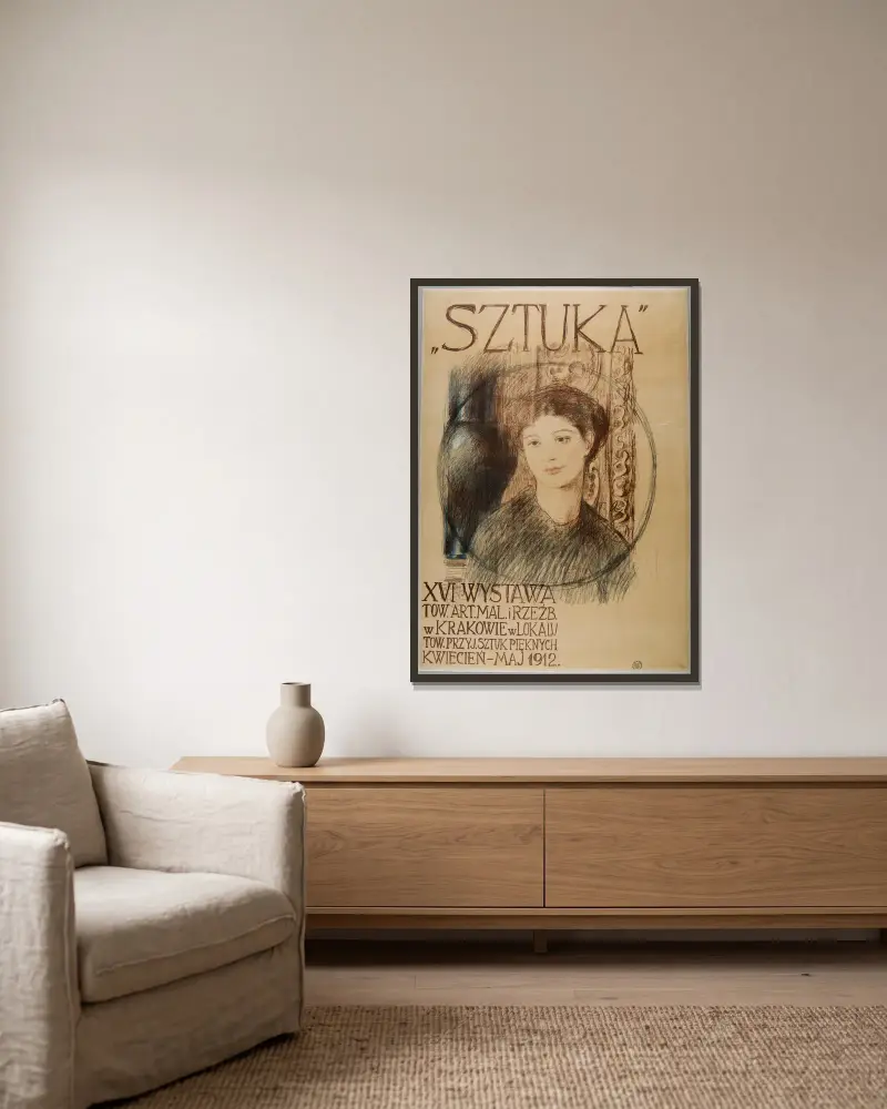 Sztuka. XVI Wystawa Towarzystwa av Teodor Axentowicz inramad på en vägg